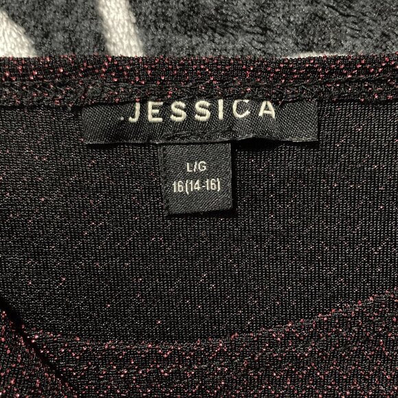 JESSICA Sparkly metallic dark red black short-sleeve draped top ~ LARGE XL shirt - Picture 2 of 13